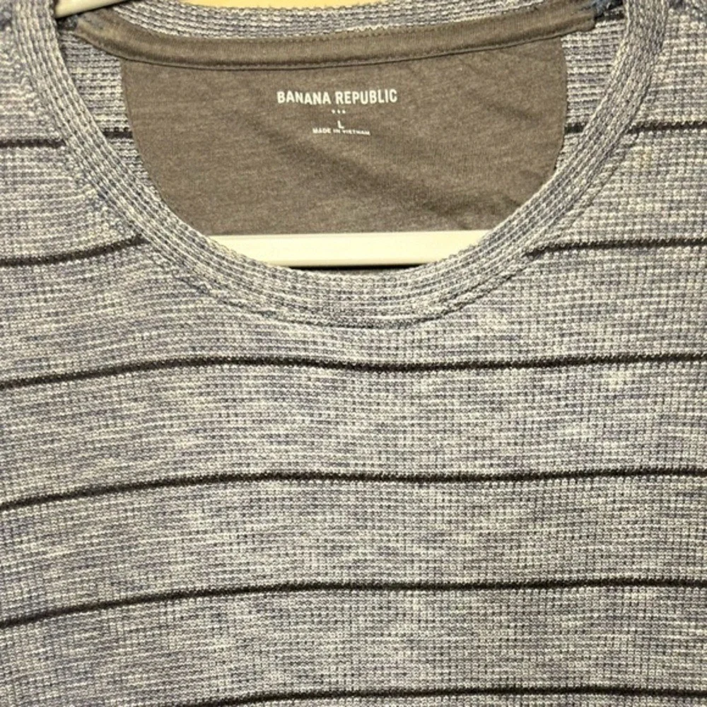 Banana Republic Mens Thermal Shirt Blue Large Striped Waffle Knit‎ Long Sleeve